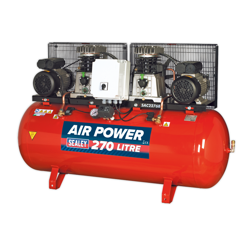 Sealey SAC2276B 270L Belt Drive Air Compressor 2 x 3hp with Cast Cylinders