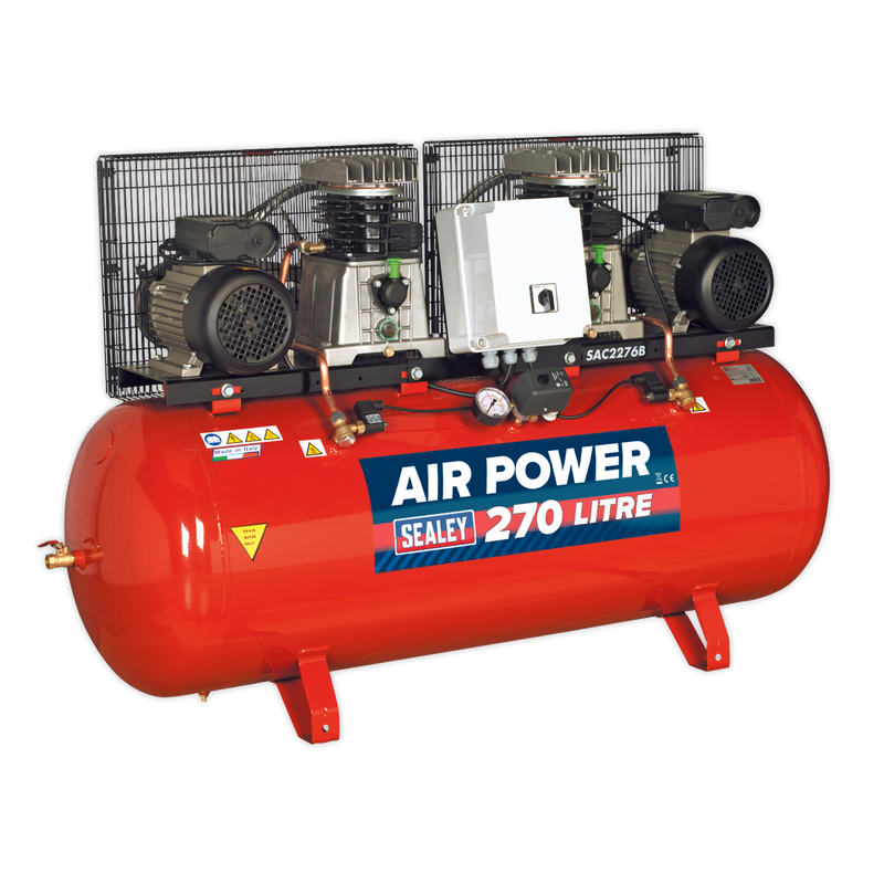 Sealey SAC2276B 270L Belt Drive Air Compressor 2 x 3hp with Cast Cylinders