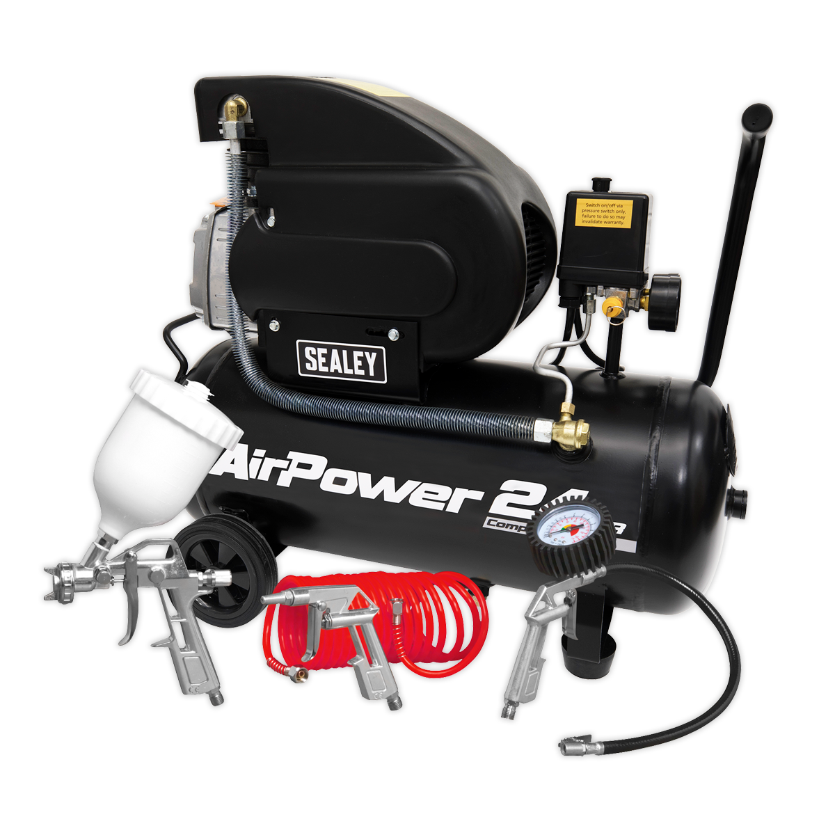 Sealey SAC2420APK 24L Direct Drive Air Compressor 2hp with 4pc Air Accessory Kit