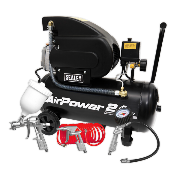 Sealey SAC2420APK 24L Direct Drive Air Compressor 2hp with 4pc Air Accessory Kit