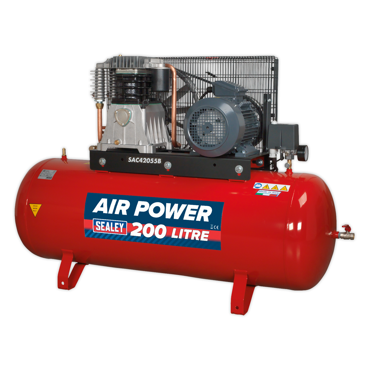Sealey SAC42055B 200L Belt Drive Air Compressor 5.5hp 3ph 2-Stage with Cast Cylinders