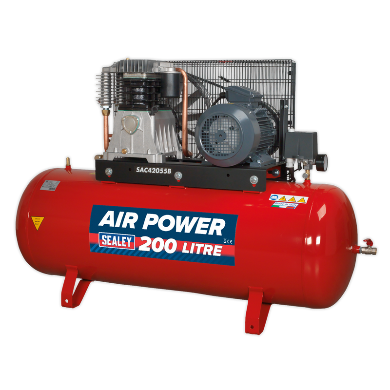 Sealey SAC42055B 200L Belt Drive Air Compressor 5.5hp 3ph 2-Stage with Cast Cylinders