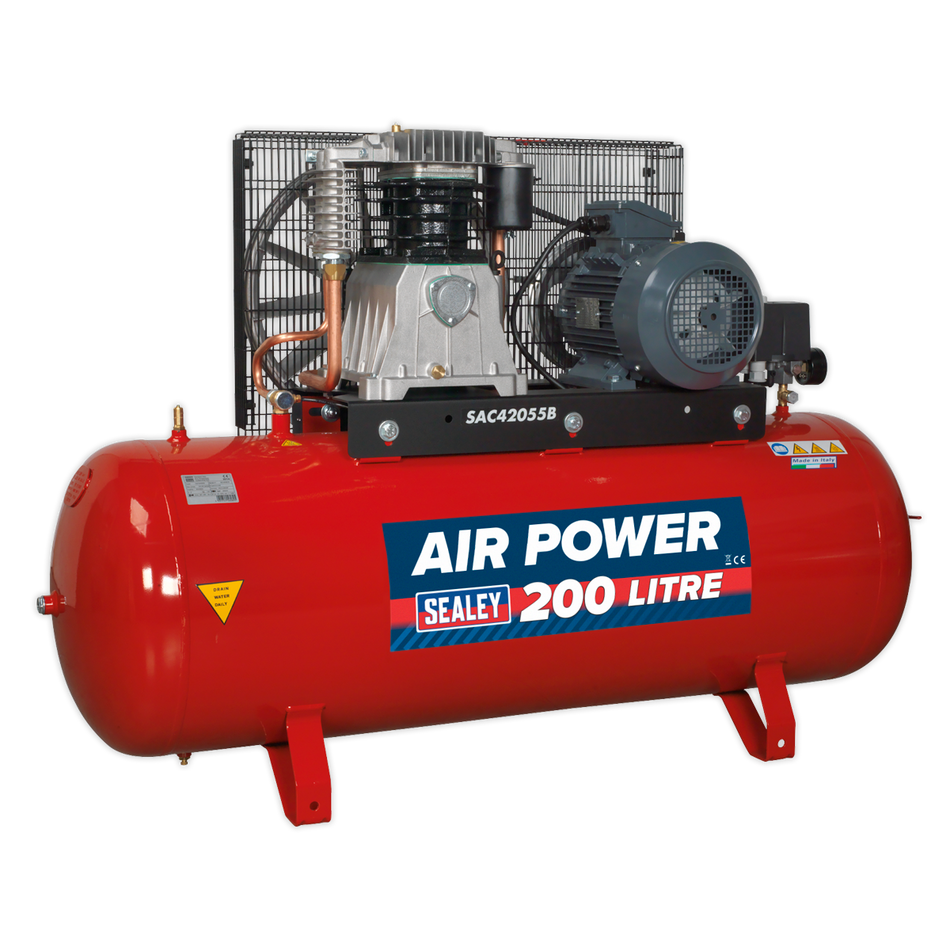 Sealey SAC42055B 200L Belt Drive Air Compressor 5.5hp 3ph 2-Stage with Cast Cylinders