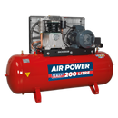 Sealey SAC42055B 200L Belt Drive Air Compressor 5.5hp 3ph 2-Stage with Cast Cylinders