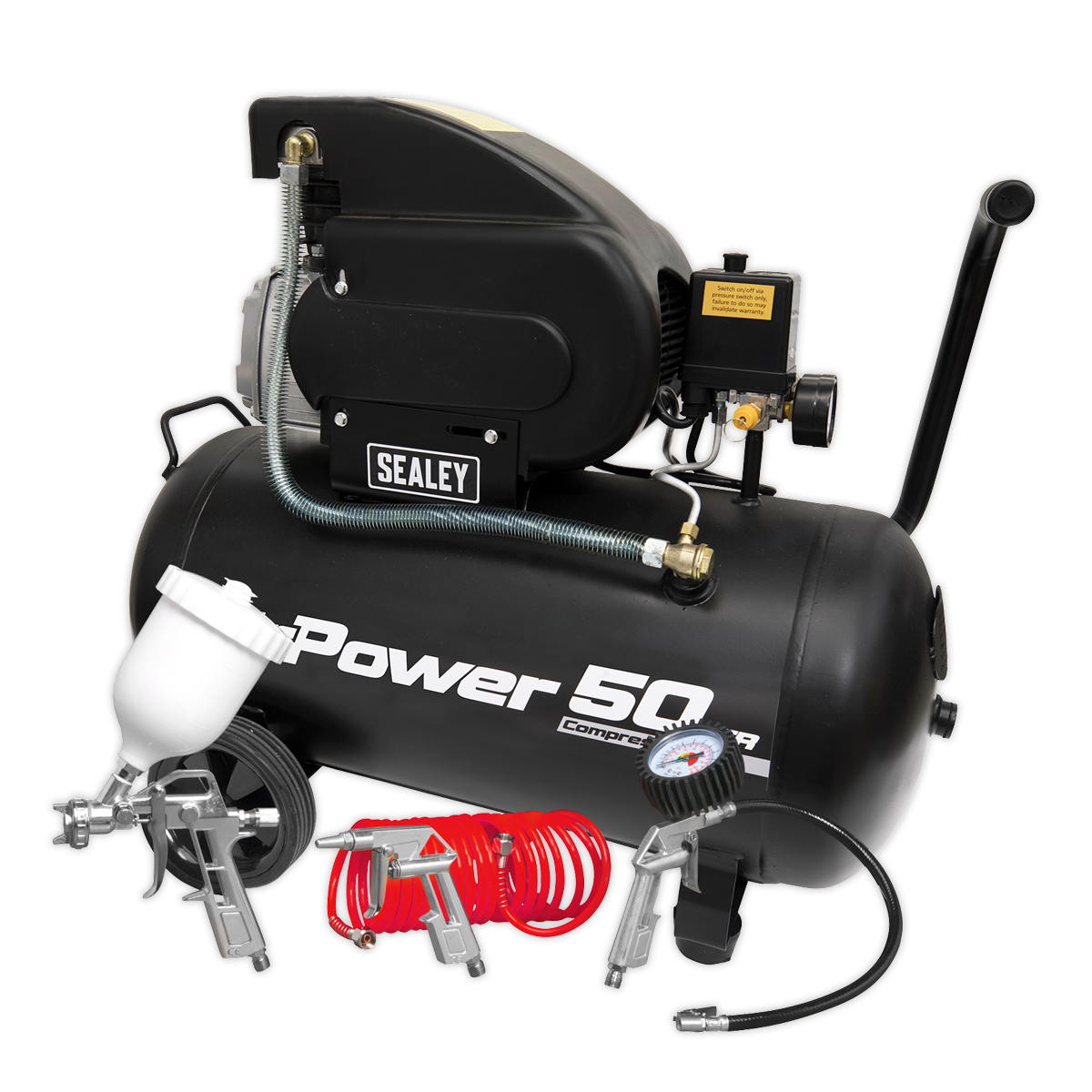 Sealey SAC5020APK 50L Direct Drive Air Compressor 2hp with 4pc Air Accessory Kit