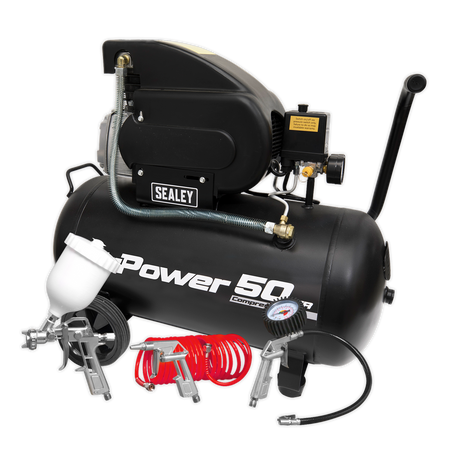Sealey SAC5020APK 50L Direct Drive Air Compressor 2hp with 4pc Air Accessory Kit