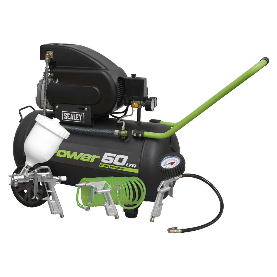 Sealey SAC5020EPK 50L Direct Drive Air Compressor 2hp with 4pc Air Accessory Kit
