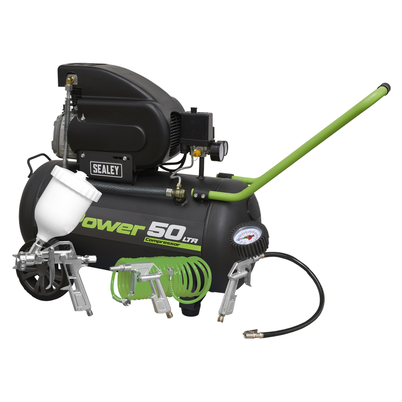 Sealey SAC5020EPK 50L Direct Drive Air Compressor 2hp with 4pc Air Accessory Kit