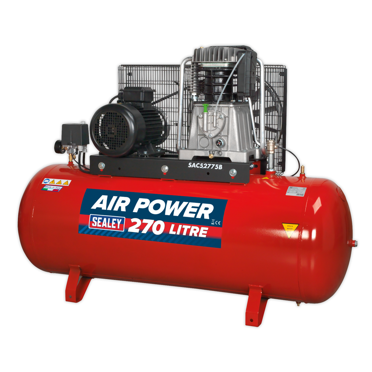 Sealey SAC52775B 270L Belt Drive Air Compressor 7.5hp 3ph 2-Stage with Cast Cylinders