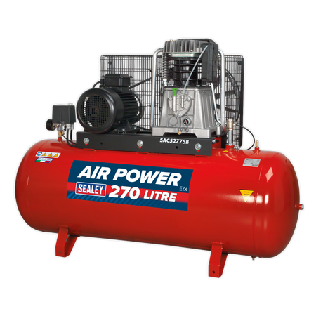 Sealey SAC52775B 270L Belt Drive Air Compressor 7.5hp 3ph 2-Stage with Cast Cylinders