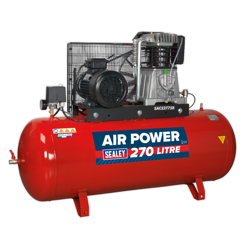 Sealey SAC52775B 270L Belt Drive Air Compressor 7.5hp 3ph 2-Stage with Cast Cylinders