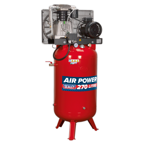 Sealey SACV52775B 270L Vertical Belt Drive Air Compressor 7.5hp 3ph 2-Stage with Cast Cylinders