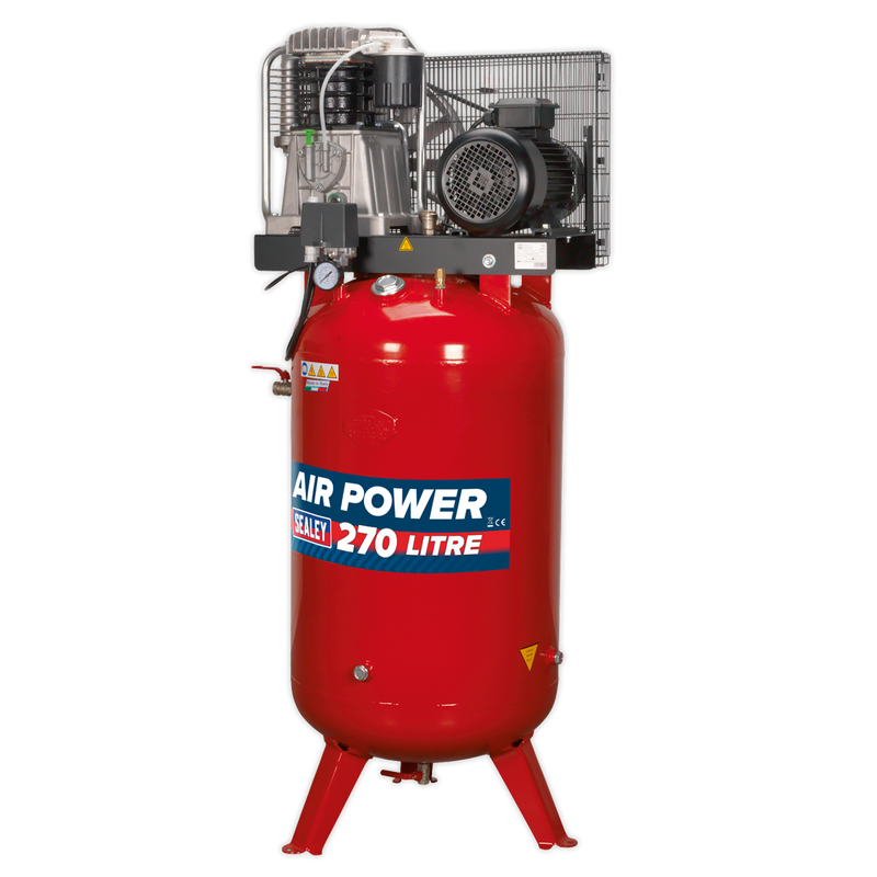 Sealey SACV52775B 270L Vertical Belt Drive Air Compressor 7.5hp 3ph 2-Stage with Cast Cylinders