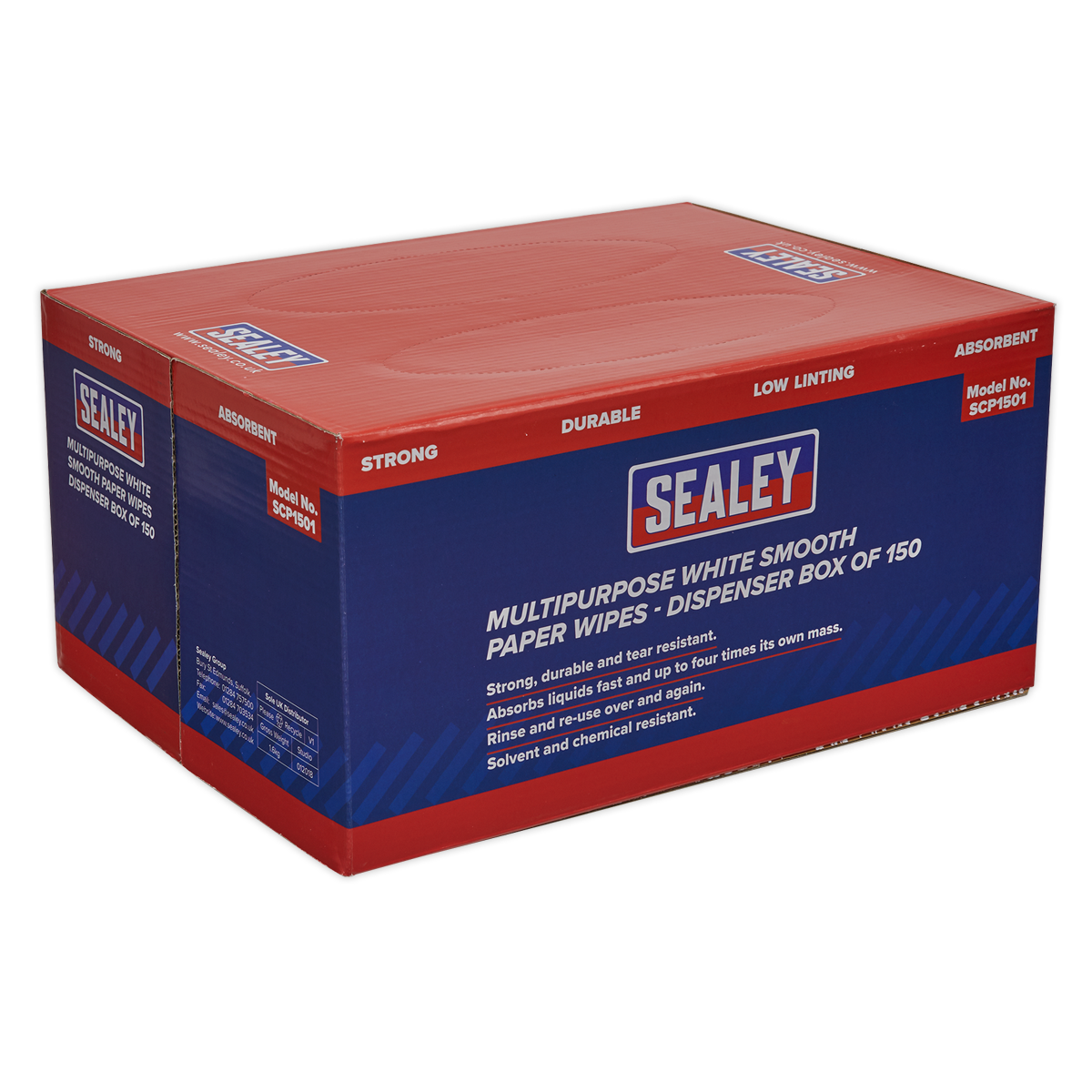 Sealey SCP1501 73gsm Multipurpose Paper Wipes in Dispenser Box - Smooth White - 150 Sheets