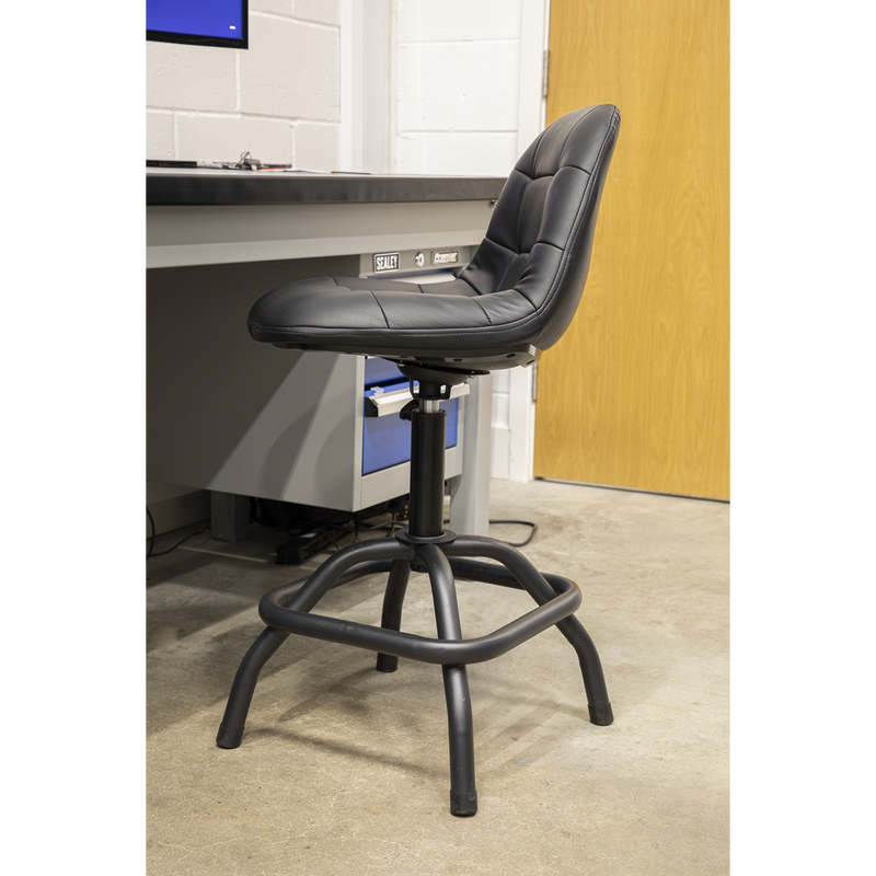 Sealey SCR01B Pneumatic Workshop Stool with Adjustable Height Swivel Seat & Back Rest
