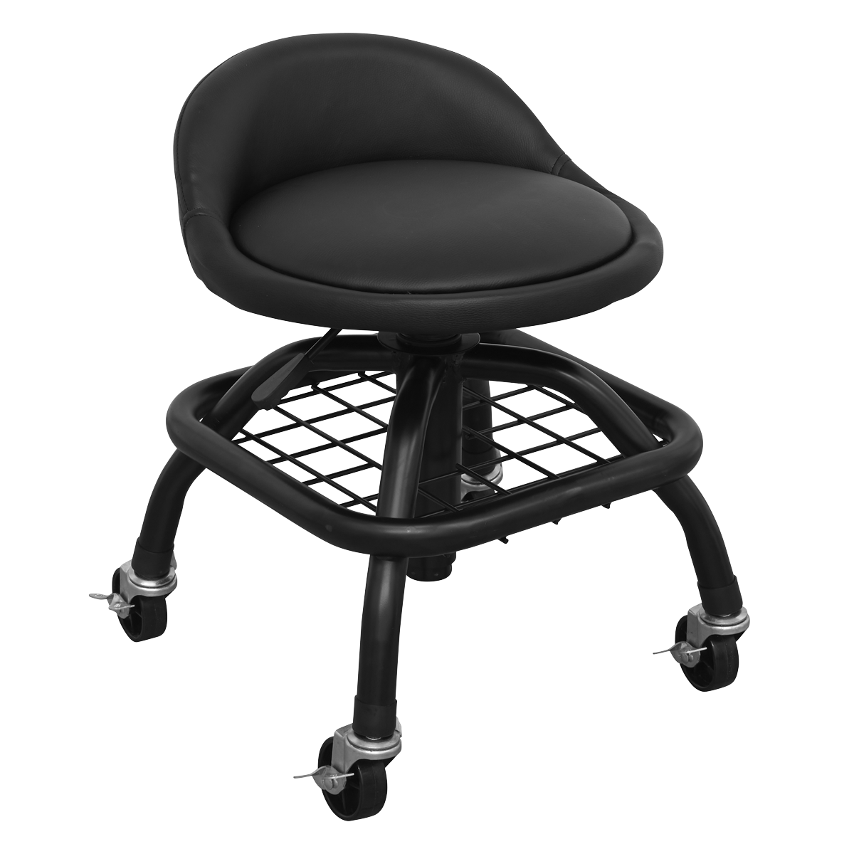 Sealey SCR02B Pneumatic Creeper Stool with Adjustable Height Swivel Seat & Back Rest