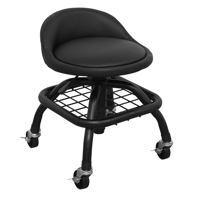 Sealey SCR02B Pneumatic Creeper Stool with Adjustable Height Swivel Seat & Back Rest