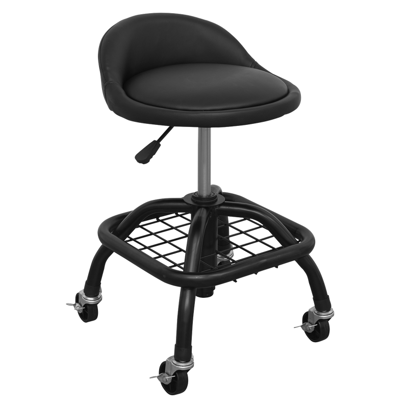 Sealey SCR02B Pneumatic Creeper Stool with Adjustable Height Swivel Seat & Back Rest