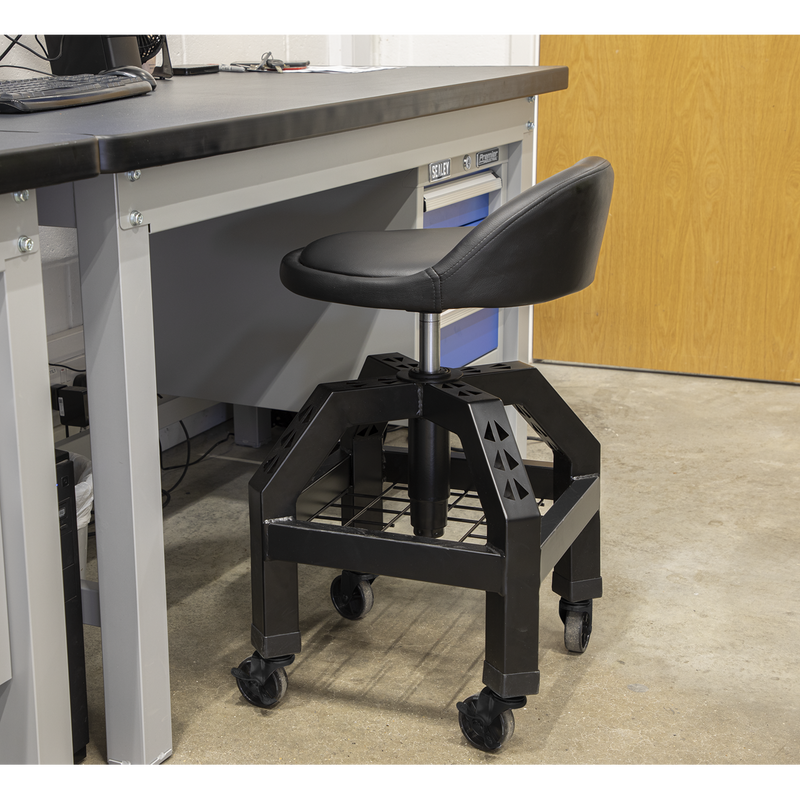 Sealey SCR03B Pneumatic Creeper Stool with Adjustable Height Swivel Seat & Back Rest