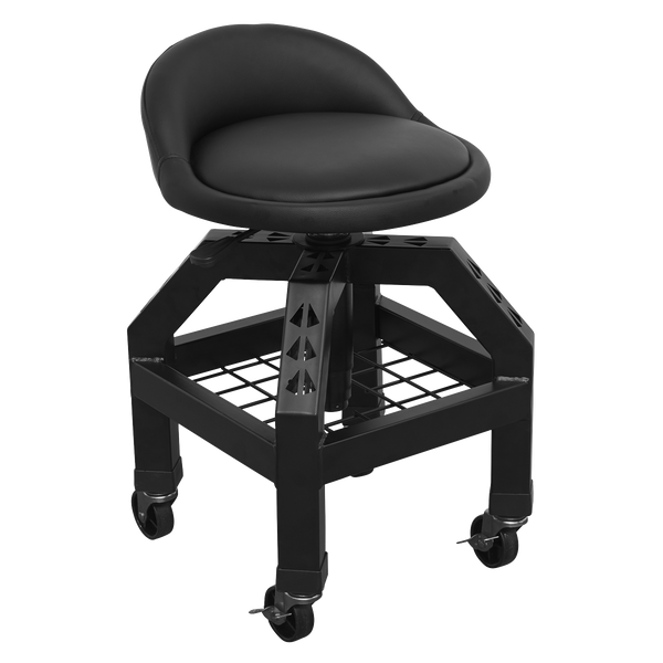 Sealey SCR03B Pneumatic Creeper Stool with Adjustable Height Swivel Seat & Back Rest