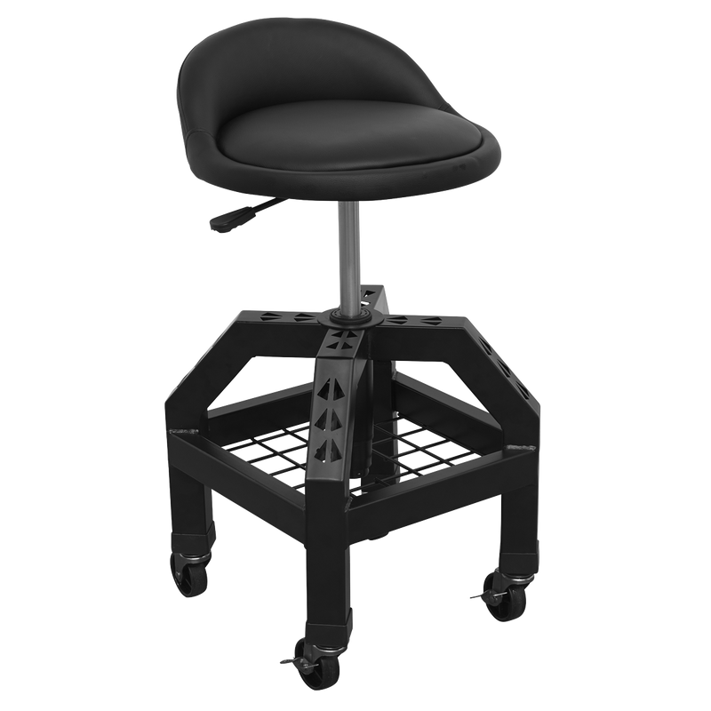 Sealey SCR03B Pneumatic Creeper Stool with Adjustable Height Swivel Seat & Back Rest