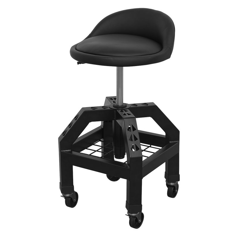 Sealey SCR03B Pneumatic Creeper Stool with Adjustable Height Swivel Seat & Back Rest