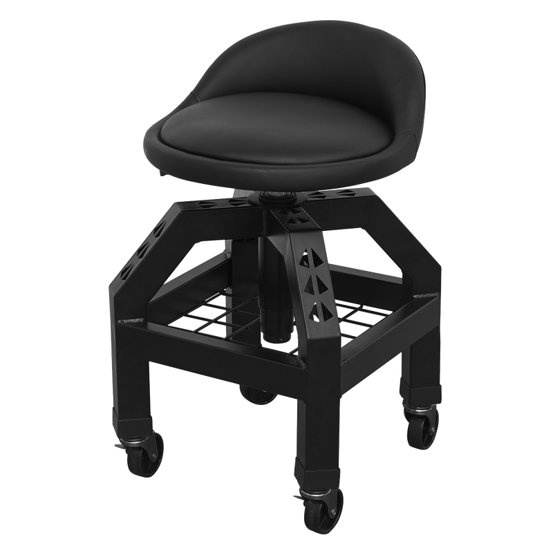 Sealey SCR03B Pneumatic Creeper Stool with Adjustable Height Swivel Seat & Back Rest