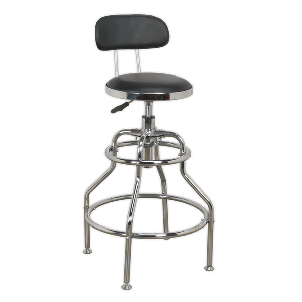Sealey SCR14 Pneumatic Workshop Stool with Adjustable Height Swivel Seat & Back Rest