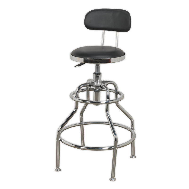Sealey SCR14 Pneumatic Workshop Stool with Adjustable Height Swivel Seat & Back Rest
