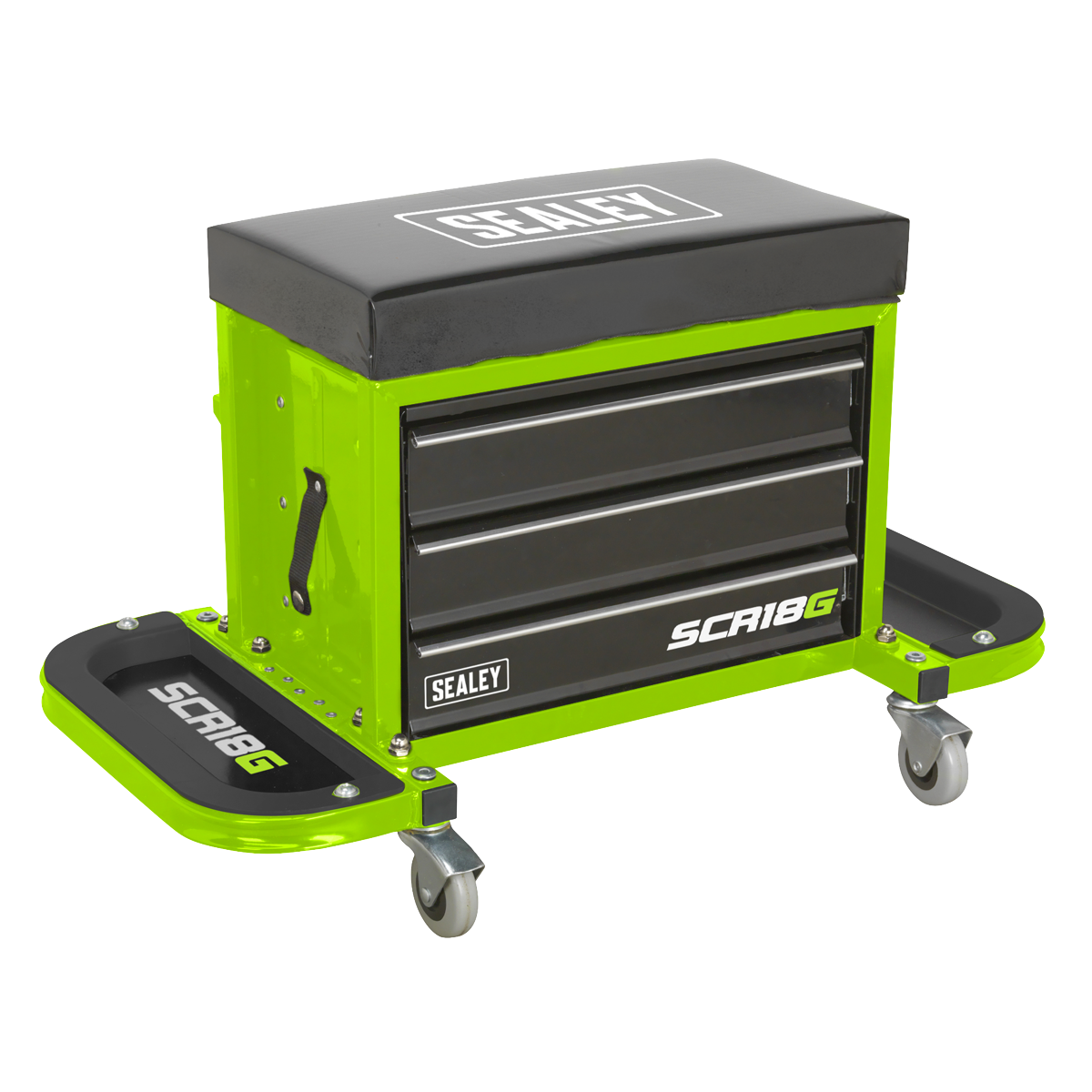Sealey SCR18G Mechanic's Utility Seat & Toolbox - Hi-Vis Green