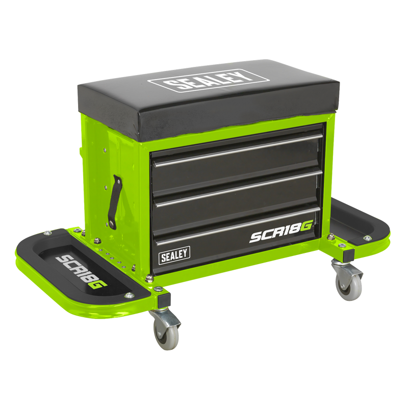 Sealey SCR18G Mechanic's Utility Seat & Toolbox - Hi-Vis Green
