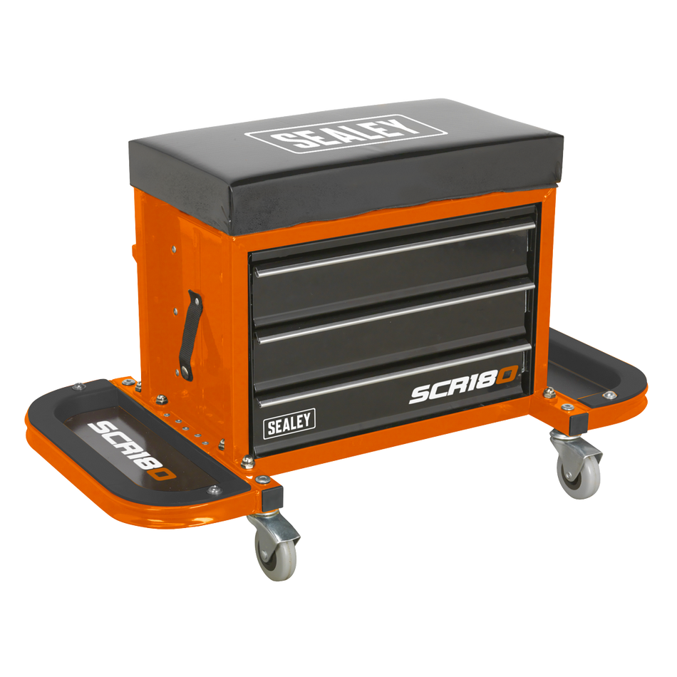 Sealey SCR18O Mechanic's Utility Seat & Toolbox - Orange