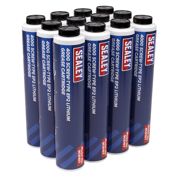 Sealey SCS108 400g Screw-Type EP2 Lithium Grease Cartridge - Pack of 12