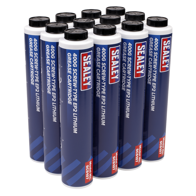 Sealey SCS108 400g Screw-Type EP2 Lithium Grease Cartridge - Pack of 12