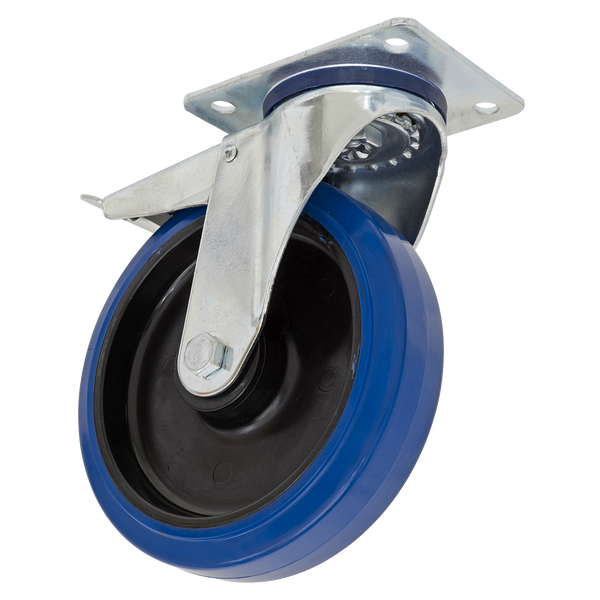 Sealey SCW3100SPLEM 100mm Heavy-Duty Blue Elastic Rubber Swivel Castor Wheel With Total Lock - Trade