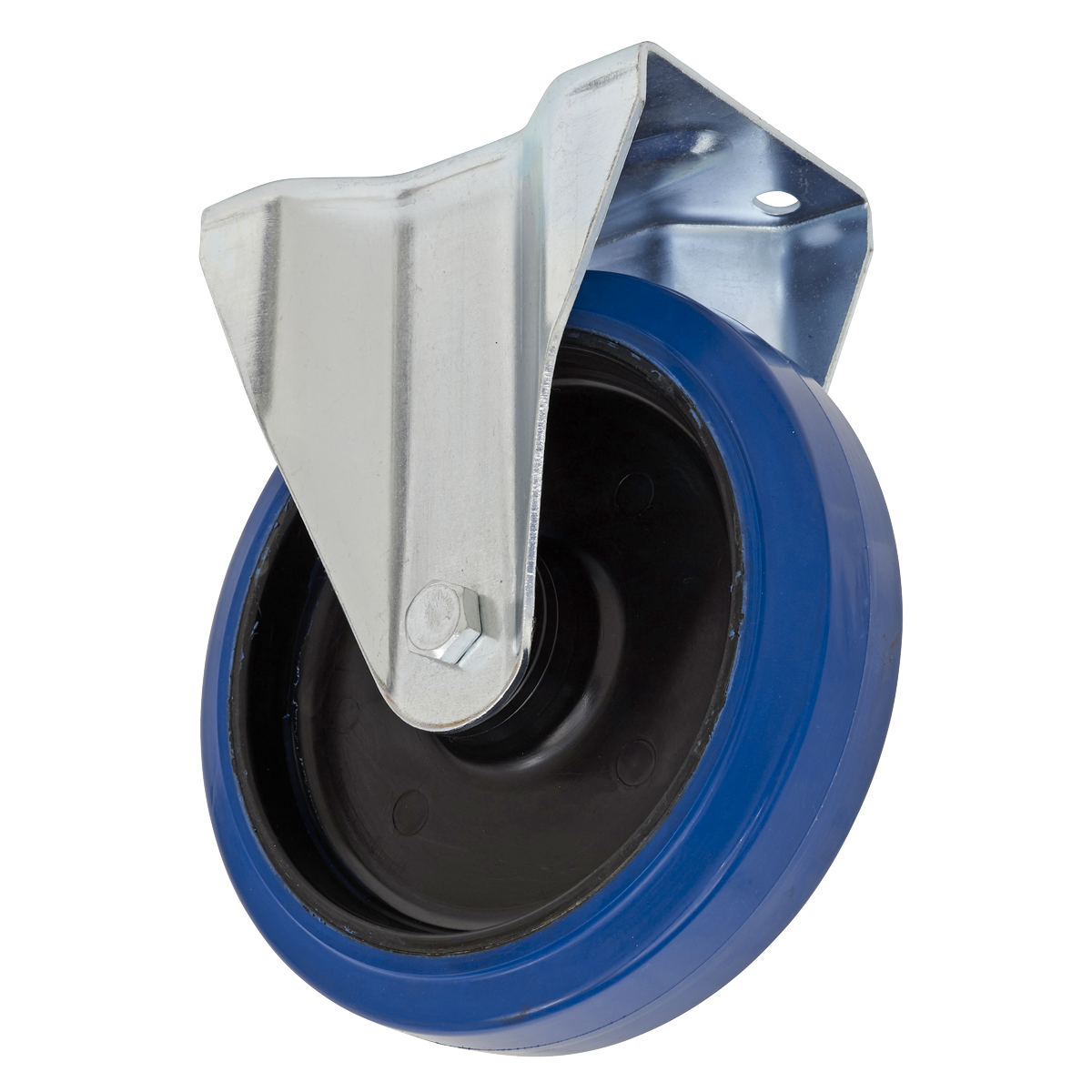 Sealey SCW3125FPEM 125mm Heavy-Duty Blue Elastic Rubber Fixed Castor Wheel - Trade