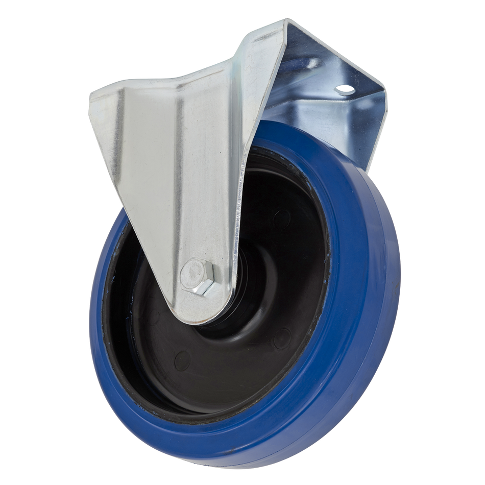 Sealey SCW3125FPEM 125mm Heavy-Duty Blue Elastic Rubber Fixed Castor Wheel - Trade