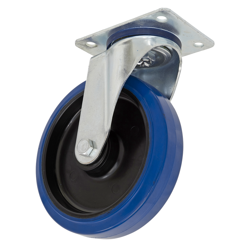 Sealey SCW3125SPEM 125mm Heavy-Duty Blue Elastic Rubber Swivel Castor Wheel - Trade