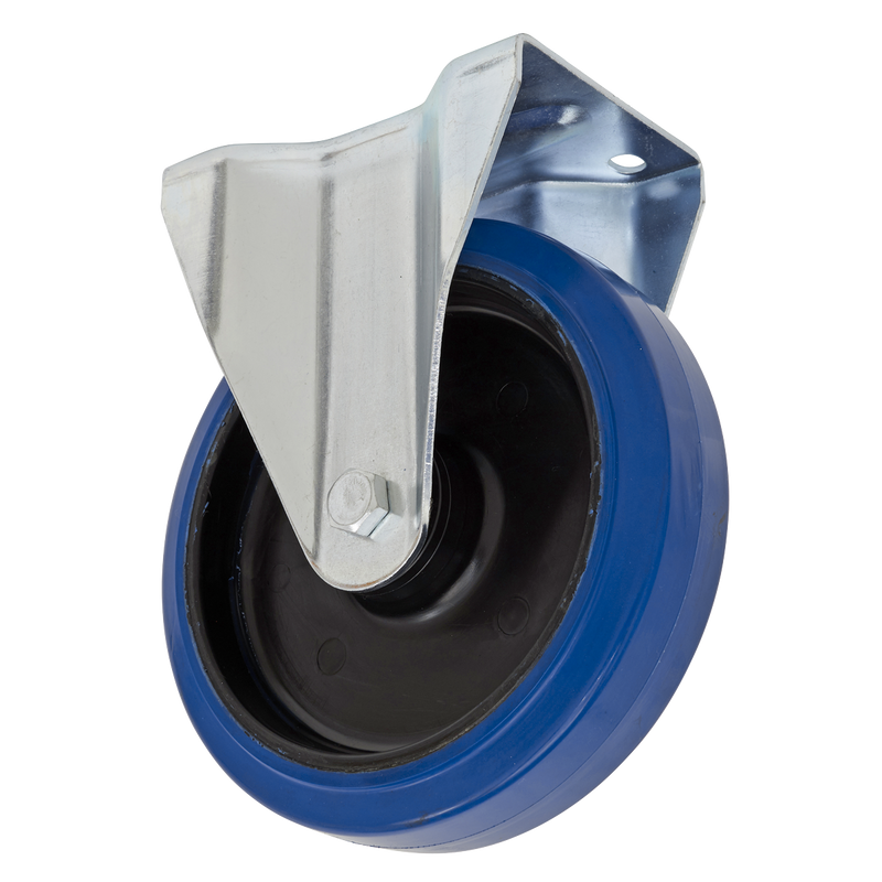 Sealey SCW3160FPEM 160mm Heavy-Duty Blue Elastic Rubber Fixed Castor Wheel - Trade