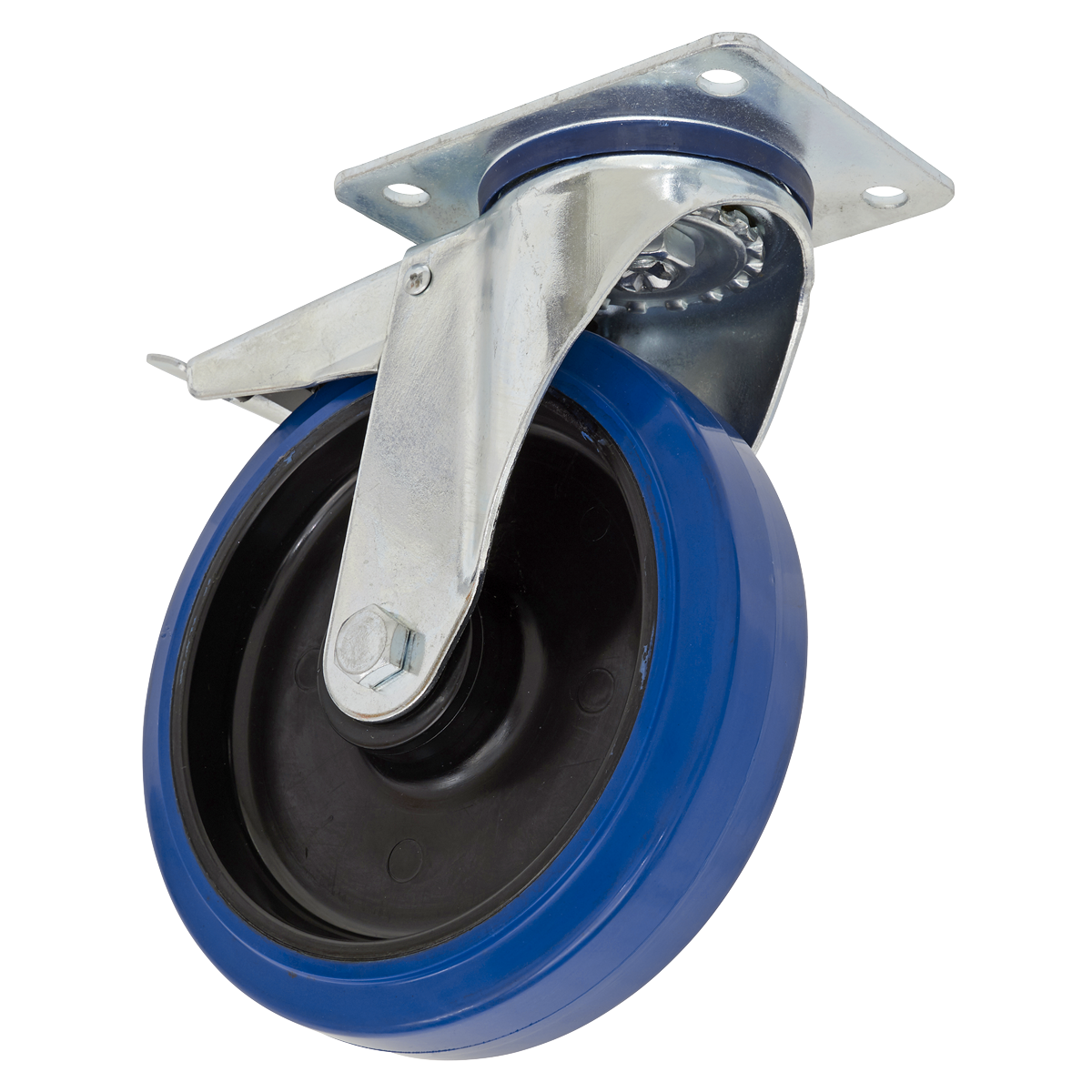 Sealey SCW3160SPLEM 160mm Heavy-Duty Blue Elastic Rubber Castor Wheel Swivel with Total Lock - Trade