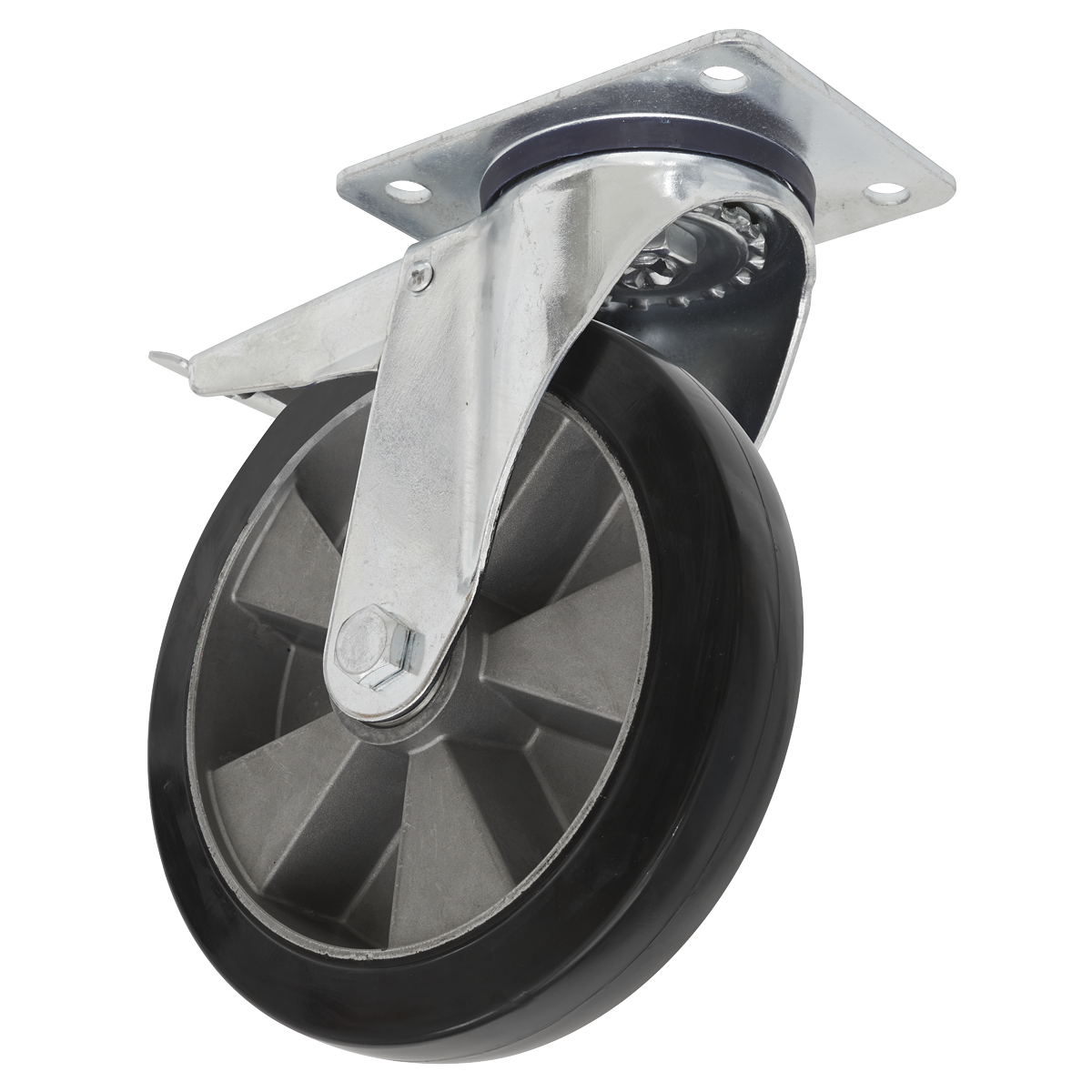 Sealey SCW5152SPLEM 152mm Heavy-Duty Rubber Castor Wheel Swivel with Total Lock - Trade