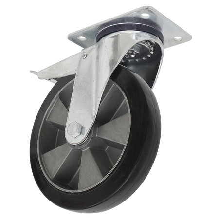 Sealey SCW5152SPLEM 152mm Heavy-Duty Rubber Castor Wheel Swivel with Total Lock - Trade