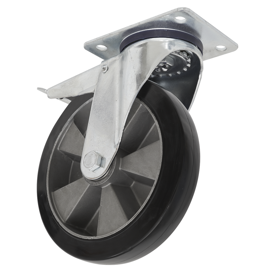 Sealey SCW5200SPLEM 200mm Heavy-Duty Rubber Castor Wheel Swivel with Total Lock - Trade