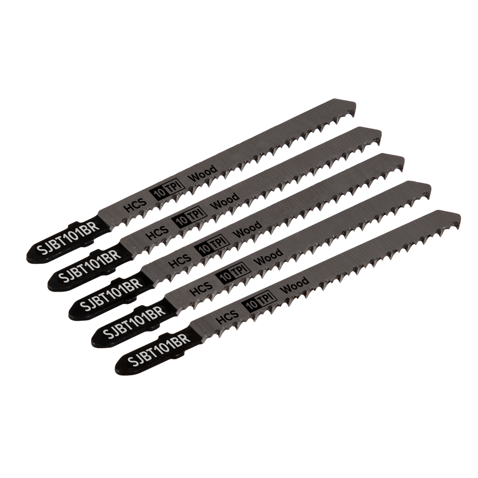 Sealey SJBT101BR 100mm 10tpi Jigsaw Blade Hard Wood Downward Cut - Pack of 5