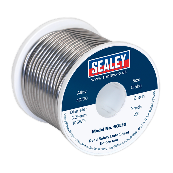 Sealey SOL10 0.5kg Solder Wire Quick Flow 3.25mm/10SWG 40/60
