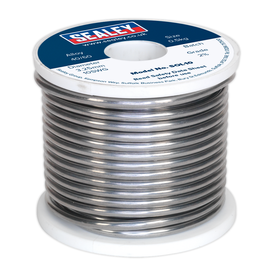 Sealey SOL10 0.5kg Solder Wire Quick Flow 3.25mm/10SWG 40/60