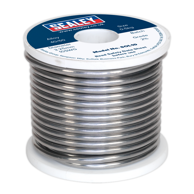 Sealey SOL10 0.5kg Solder Wire Quick Flow 3.25mm/10SWG 40/60