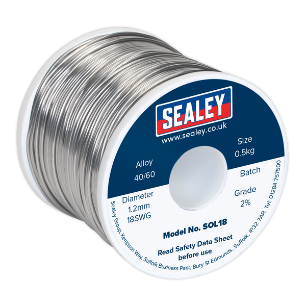 Sealey SOL18 0.5kg Solder Wire Quick Flow 1.2mm/18SWG 40/60