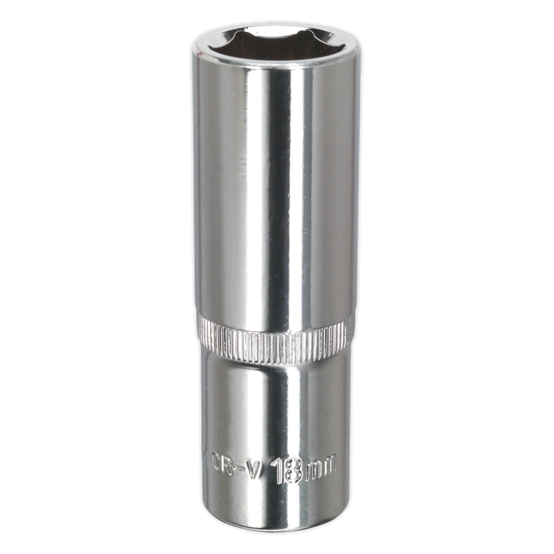 Sealey SP1218D 18mm Deep 1/2"Sq Drive Fully Polished WallDrive Socket