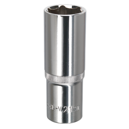 Sealey SP1221D 21mm Deep 1/2"Sq Drive Fully Polished WallDrive Socket